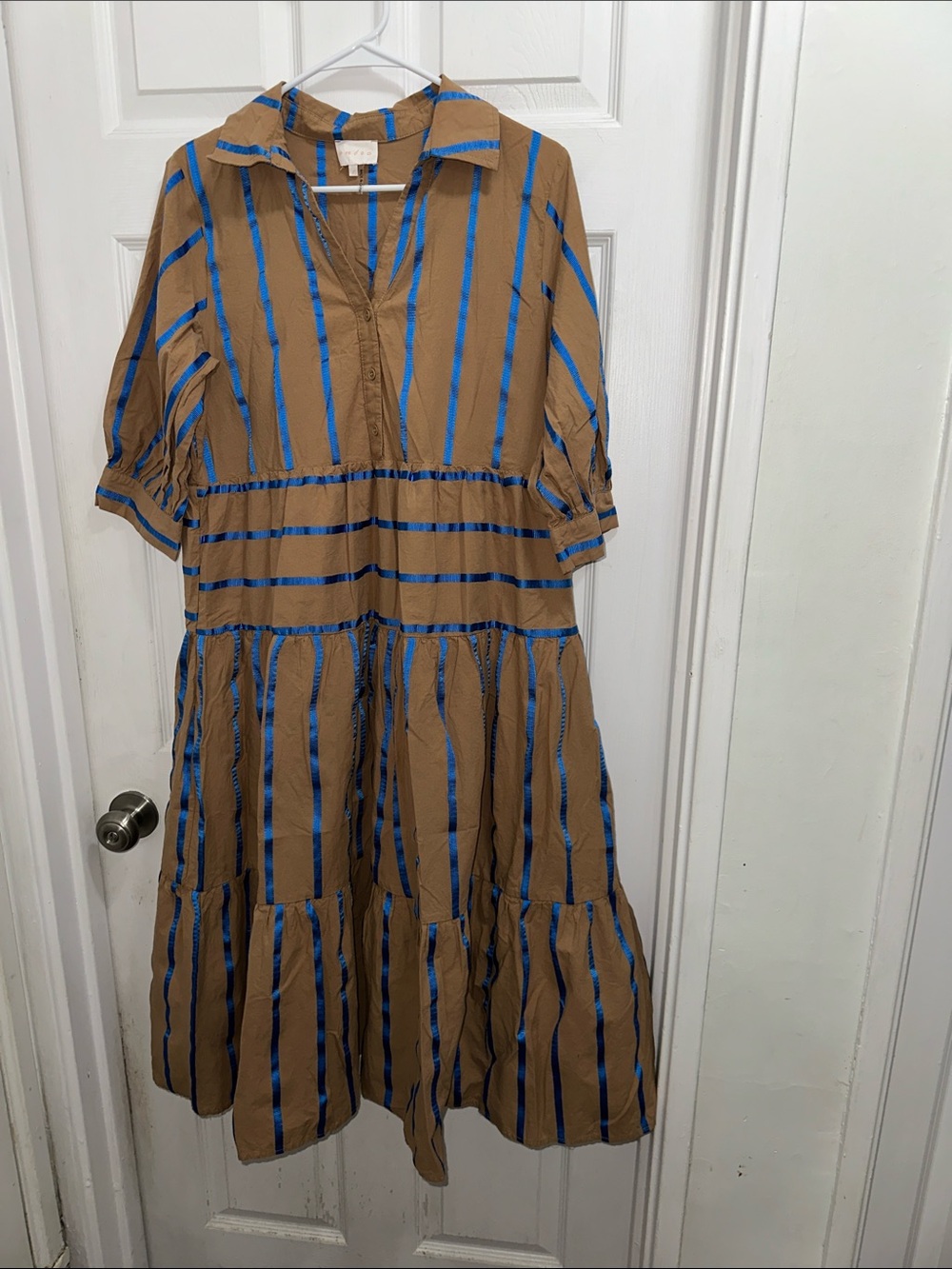 entro Brown Maxi Dress with Blue Stripes